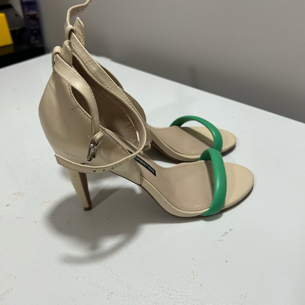 French Connection Beige and Green Strappy High Heel Sandals